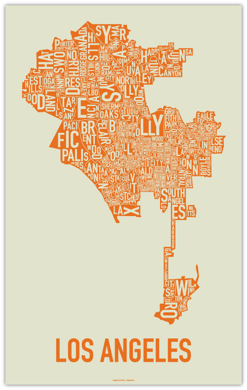 Los Angeles neighborhood map poster