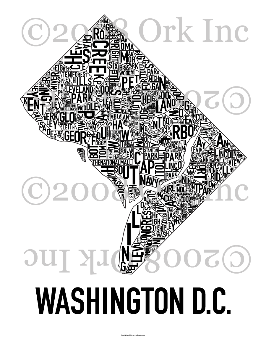 washington d.c. neighborhood map poster